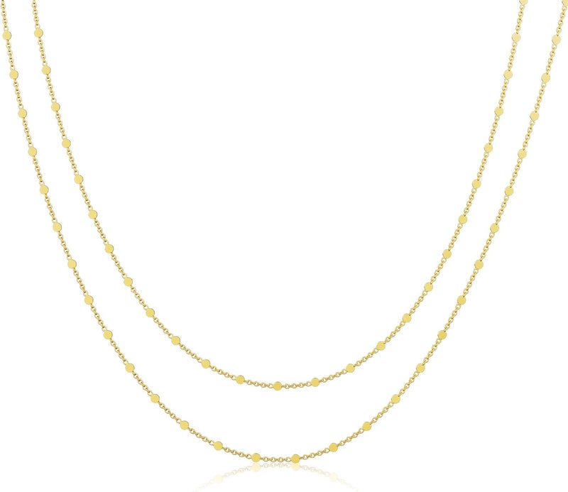 Tewiky Gold Chain Necklace for Women, 14k Gold Plated Thin Beaded Wave Box Chain Necklace Dainty Gold Necklace Simple Layered Gold Choker Necklaces Minimalist Gold Link Chain Necklace Trendy Jewelry for Women - Image 1